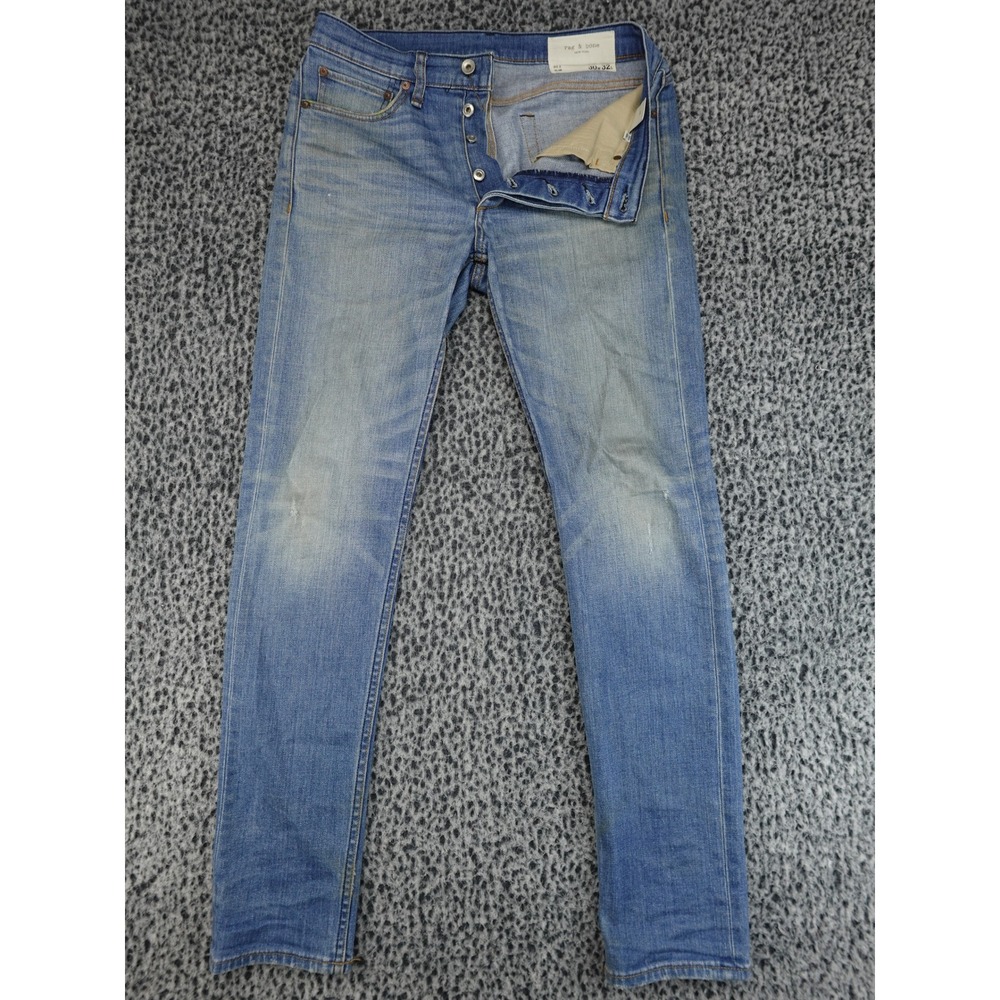 Rag‎ & Bone Fit 2 Slim Jeans Mens 30x32 Light Blue Button Fly Denim